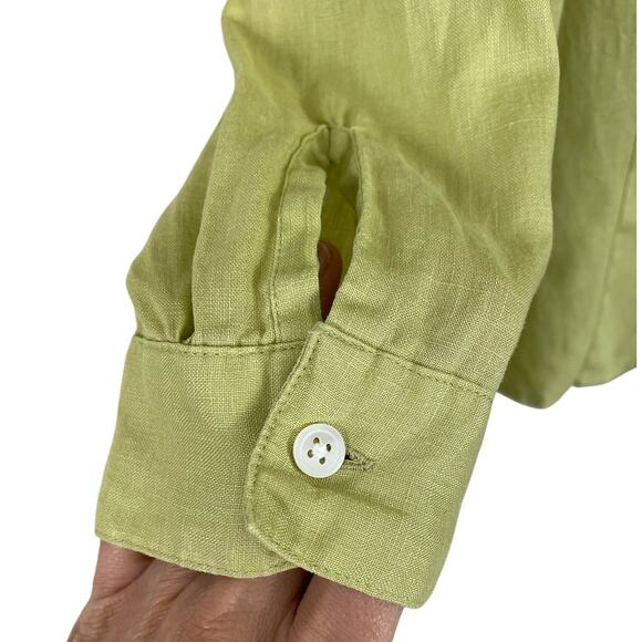 J. Jill Love Linen Button Front Shirt Long Sleeves Pockets Chartreuse Sz Medium - Picture 10 of 12